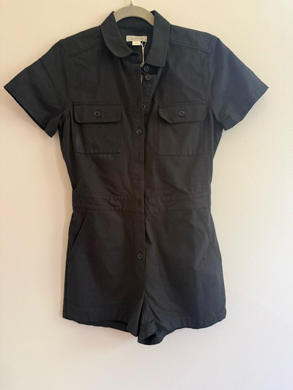 Outerknown Black Short-Sleeve Utility Romper
